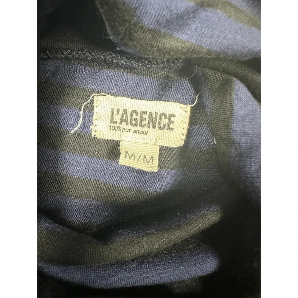 LAgence Aja Striped Turtleneck Womens M  Navy Black 3/4 Sleeve Rayon Jersey Top - Picture 4 of 8